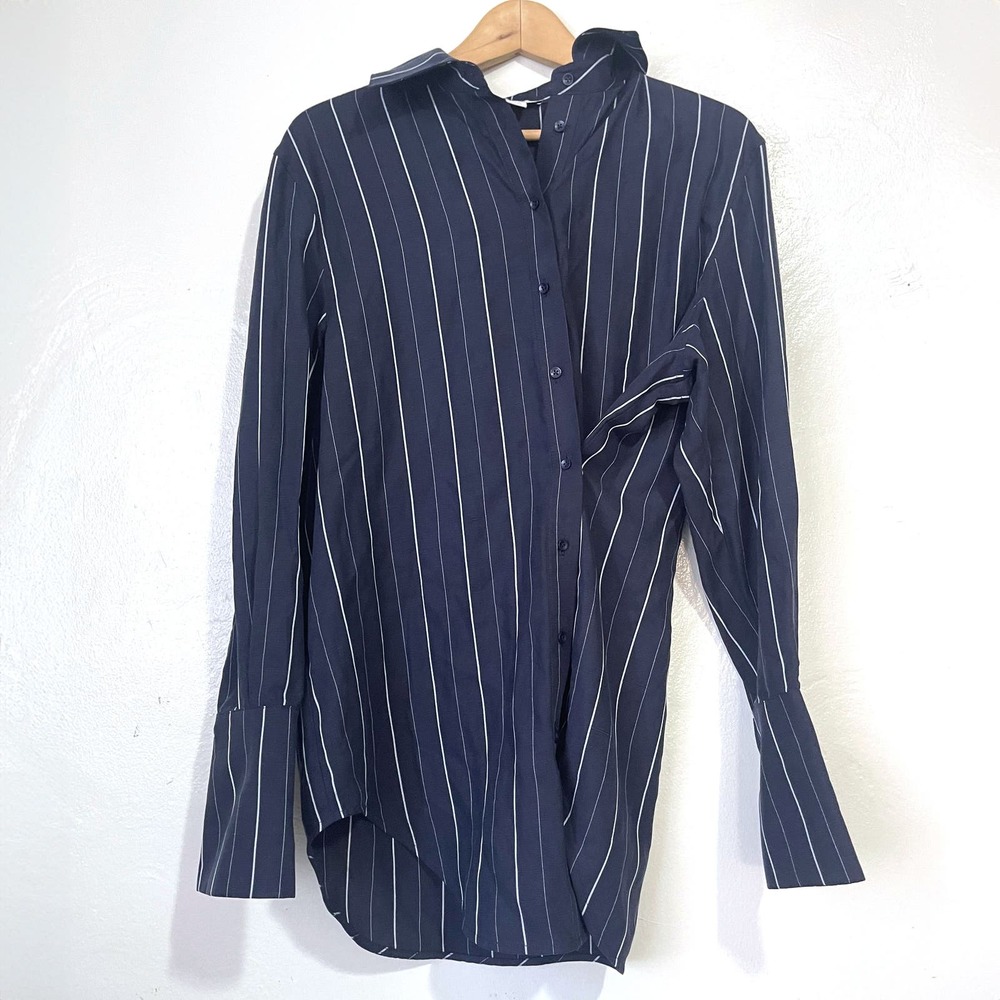 ALIGNE Pinstripe Lyocell Linen Wrap Front Shirt and Wide Leg Pants Sets Size 2 - Picture 6 of 15